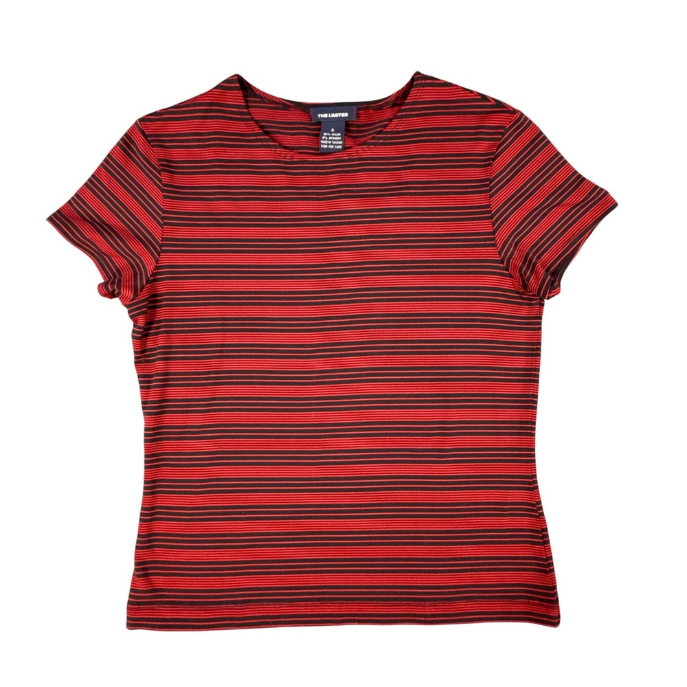 The Limited Red Black Striped Short Sleeve Top Small Y2K Nylon Spandex Tee